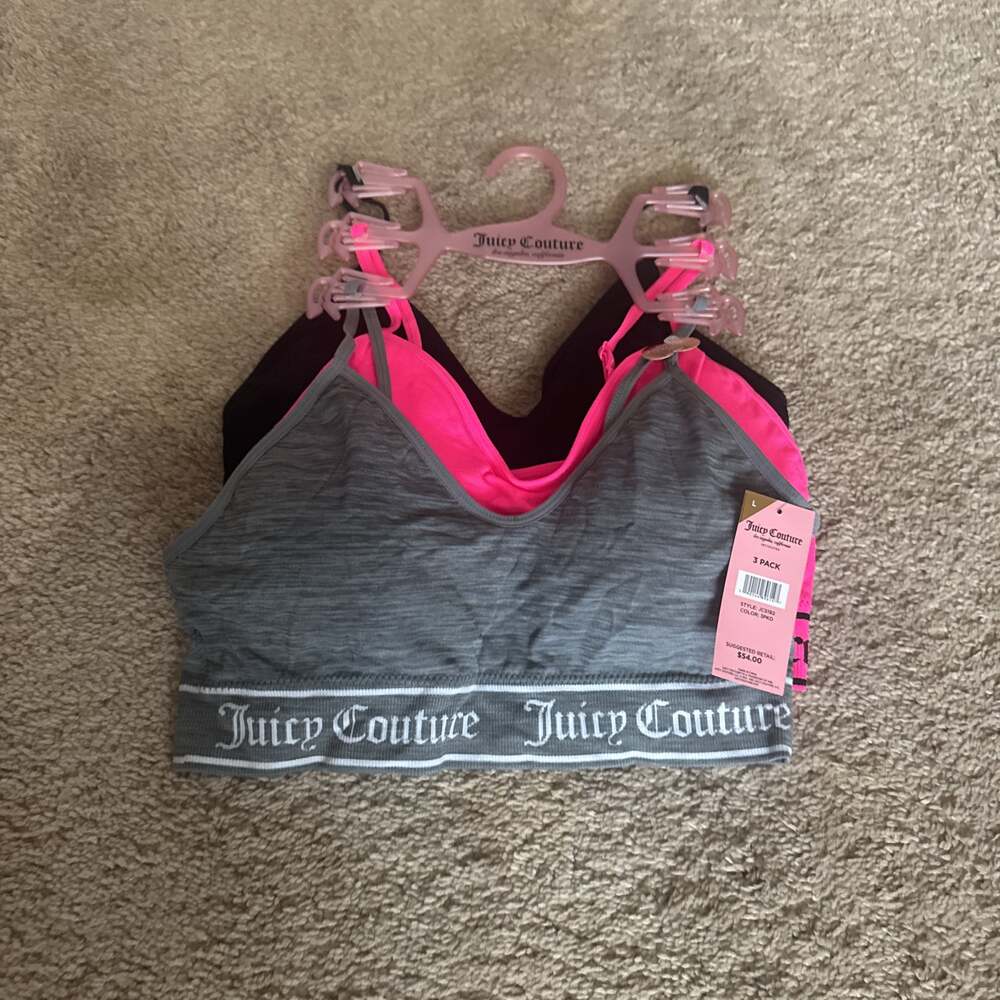 Juicy Couture Pink JC Logo Strappy Padded Bralette Y2K Bra Large